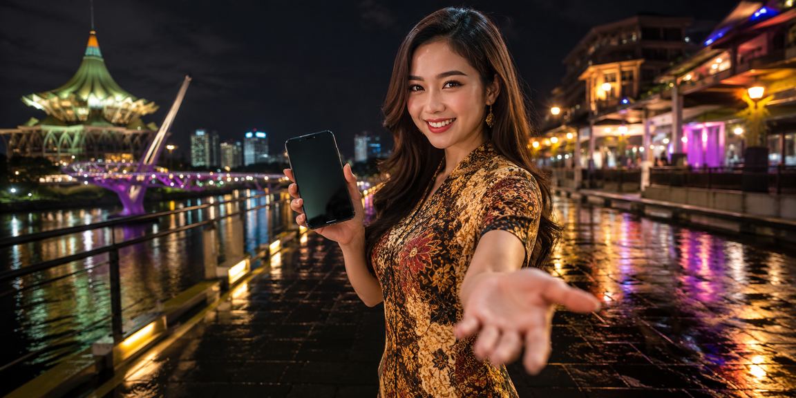 Pemain Kuching menerima cashback bonus e230 dengan latar budaya batik tempatan